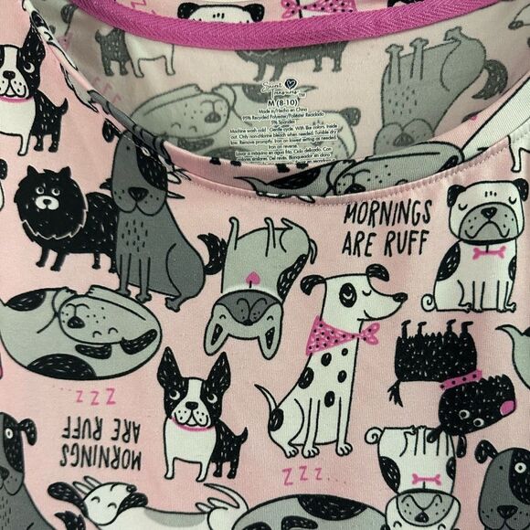 Secret Treasures Pink Gray Dog Ruff Pajama Jogger Set Size M (8-10) Super Soft - Picture 2 of 4